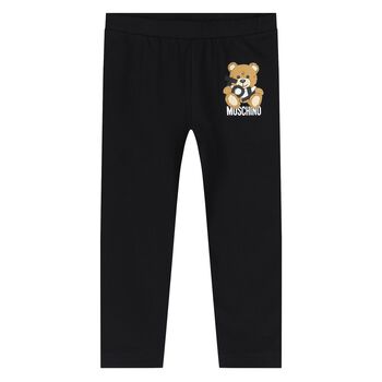 Younger Girls Black Teddy Bear Logo Leggings