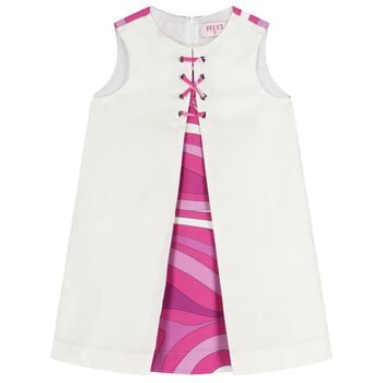 Girls White & Purple Marmo Sleeveless Dress