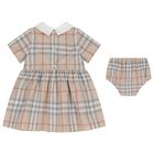 Baby Girls Beige Check Dress Set, 1, hi-res