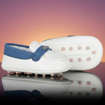 Baby Boys White & Navy Pre-Walker Moccasins