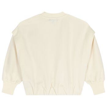 سويت شيرت بالشعار باللون العاجي للبنات