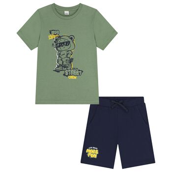 Boys Green & Navy Blue Shorts Set