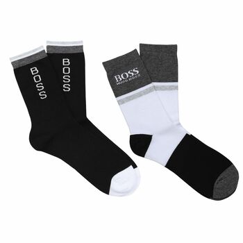 Boys White & Black Logo Socks ( 2 Pack )