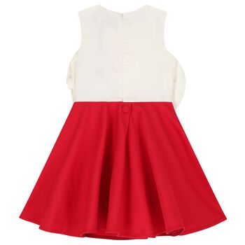 Girls Ivory & Red Floral Applique Dress
