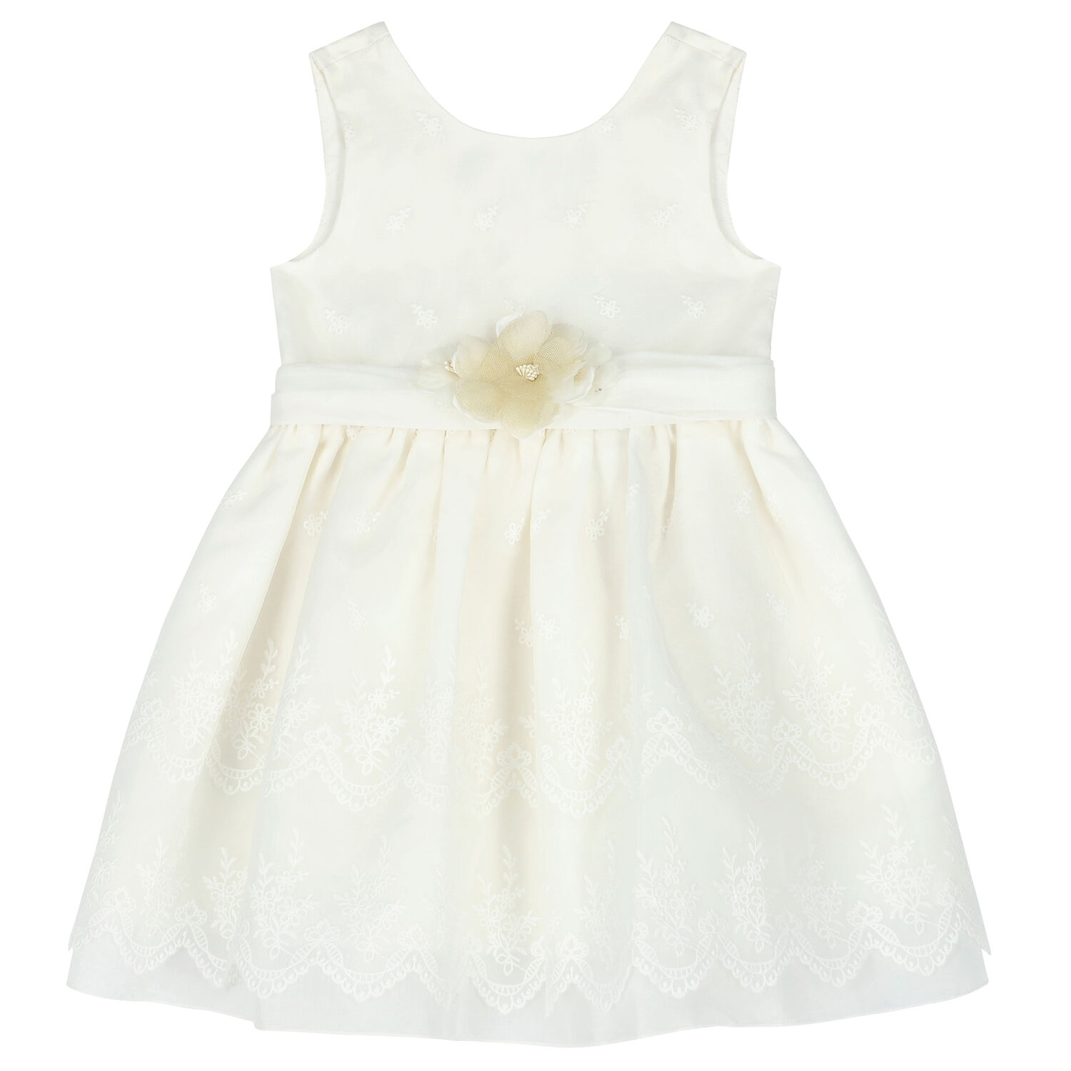 Girls White Embroidered Organza Dress, 2, hi-res