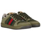 Green Web Striped Logo Trainers, 1, hi-res