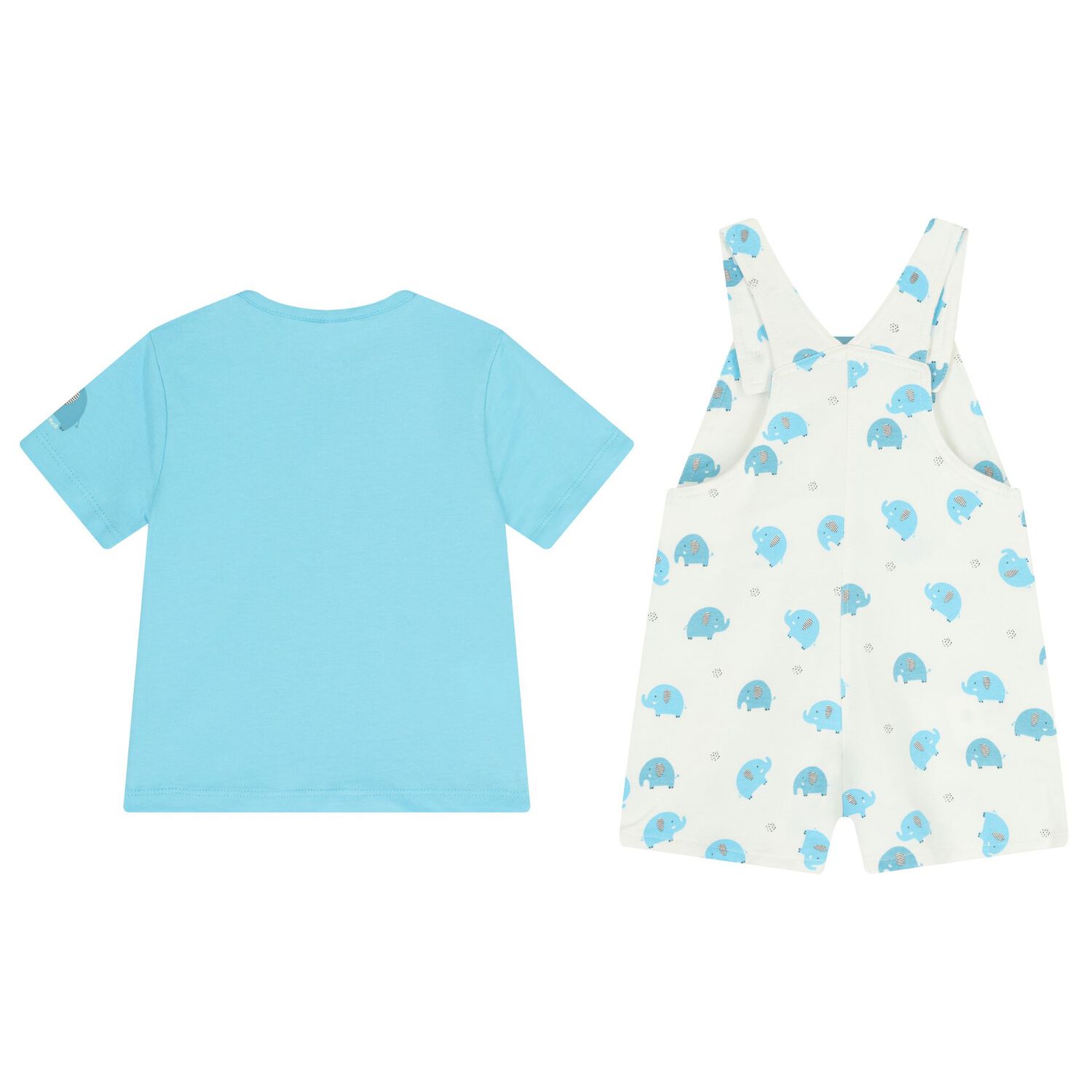 Baby Boys Turquoise & White Dungaree Set, 1, hi-res