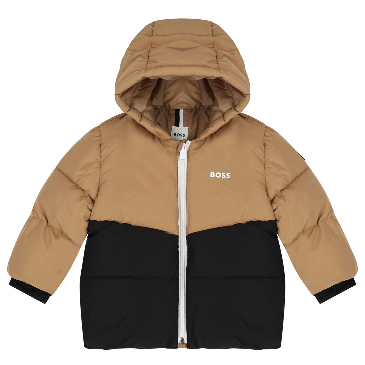 Younger Boys Beige & Black Puffer Jacket, 1, hi-res image number null