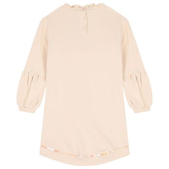 Girls Beige Bow Sweatshirt Dress, 1 Girls Beige Bow Sweatshirt Dress