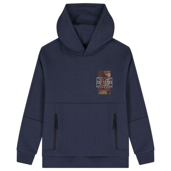 Boys Navy Blue Printed Hooded Top