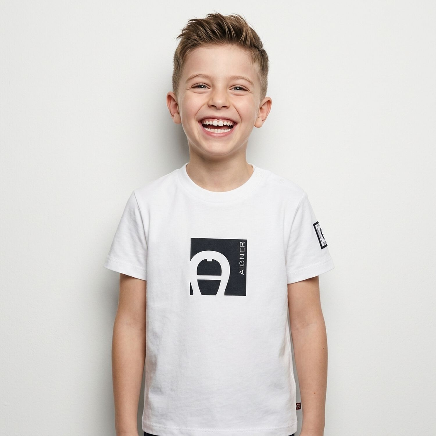 Younger Boys White Logo T-Shirt, 1, hi-res