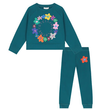 Girls Green Floral Logo Tracksuit