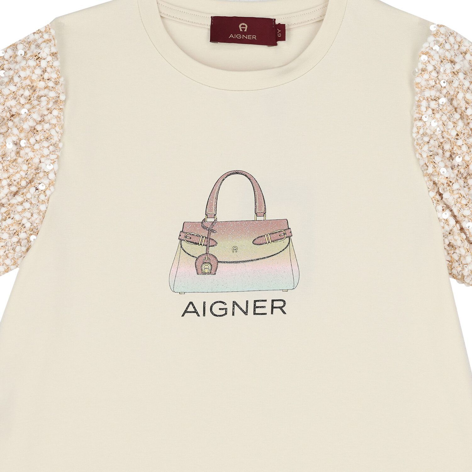 فستان بنات بطبعة حقيبة باللون العاجي, 1, hi-res