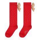 Girls Red Logo Bow Socks, 2, hi-res