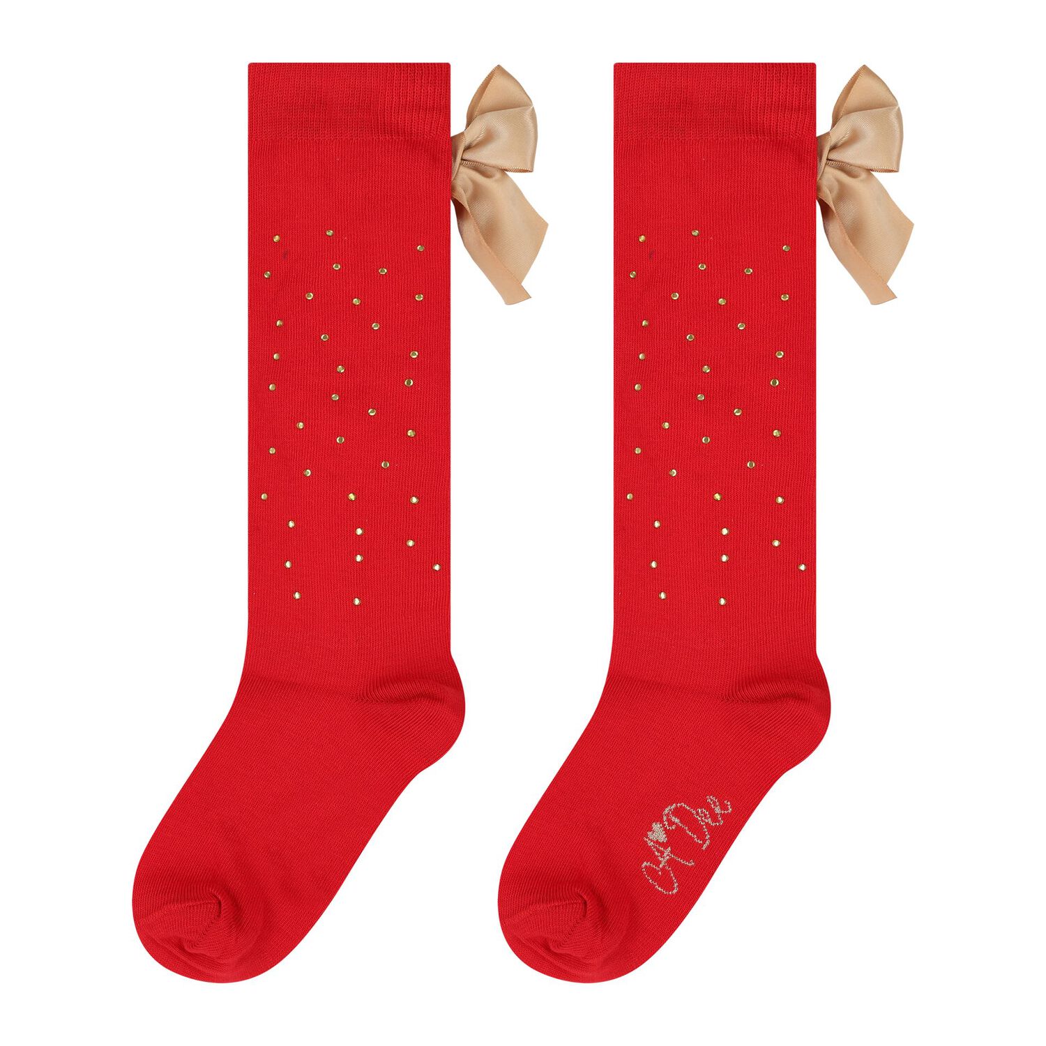 Girls Red Logo Bow Socks, 2, hi-res