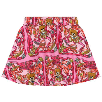 Girls Pink Teddy Bear Logo Skirt
