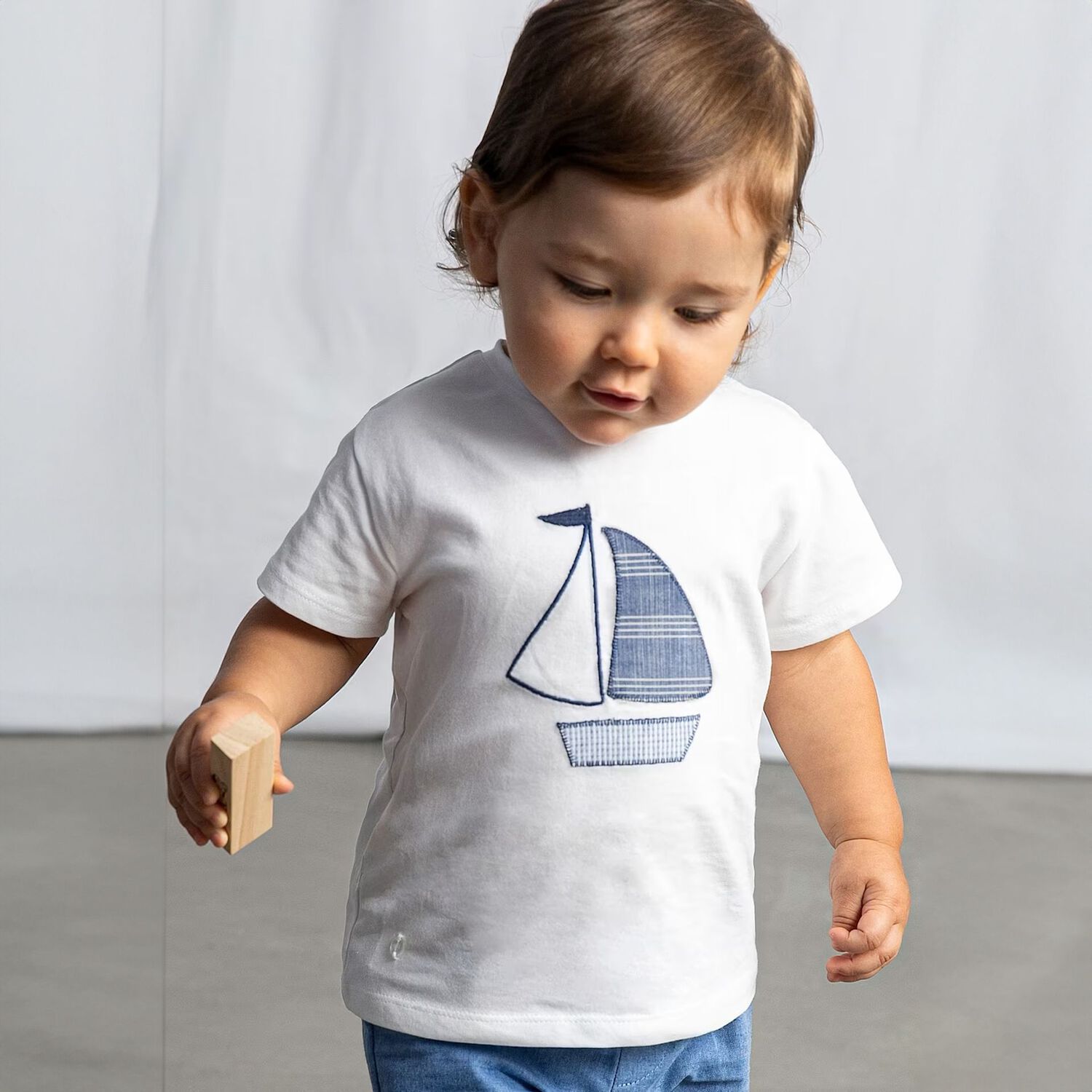 Younger Boys White Boat T-Shirt, 1, hi-res