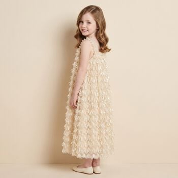 Girls Beige Sequin Tulle Dress