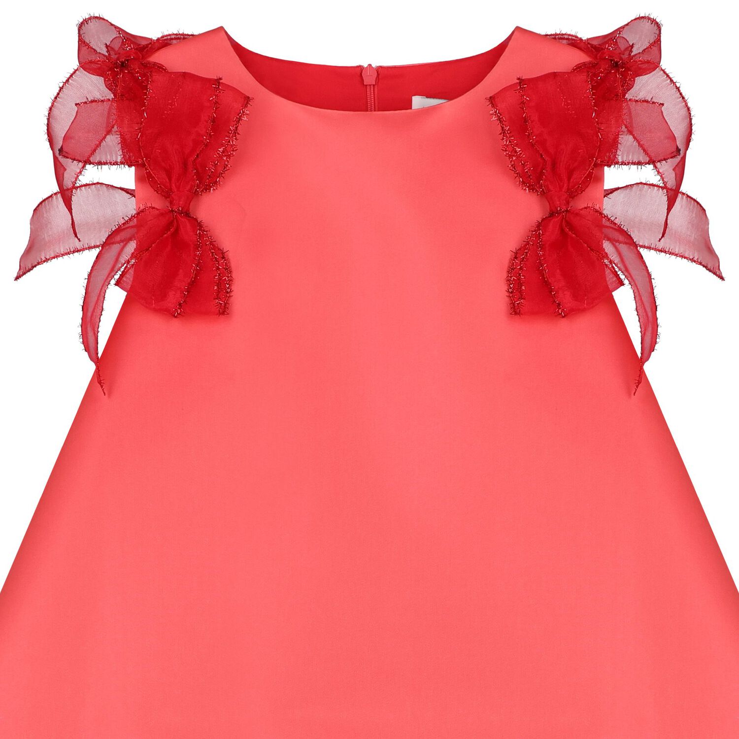 Girls Red Bow Flared Dress, 1, hi-res