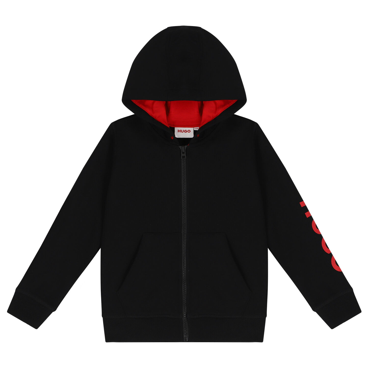 Boys Black Logo Hooded Zip Up Top, 1, hi-res
