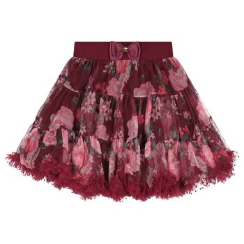 Girls Burgundy Floral Pixie Tutu Skirt