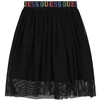 Girls Black Logo Mesh Skirt