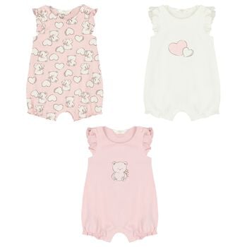 Baby Girls Pink & White Rompers ( 3-Pack ) 