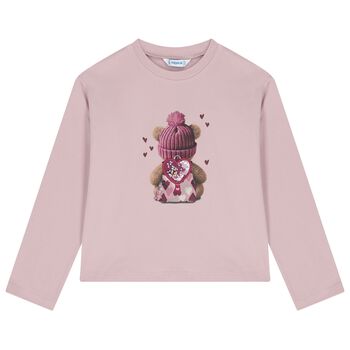 Girls Pink Teddy Bear Long Sleeve Top