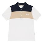 Younger Boys White & Beige Logo Polo Shirt, 2, hi-res