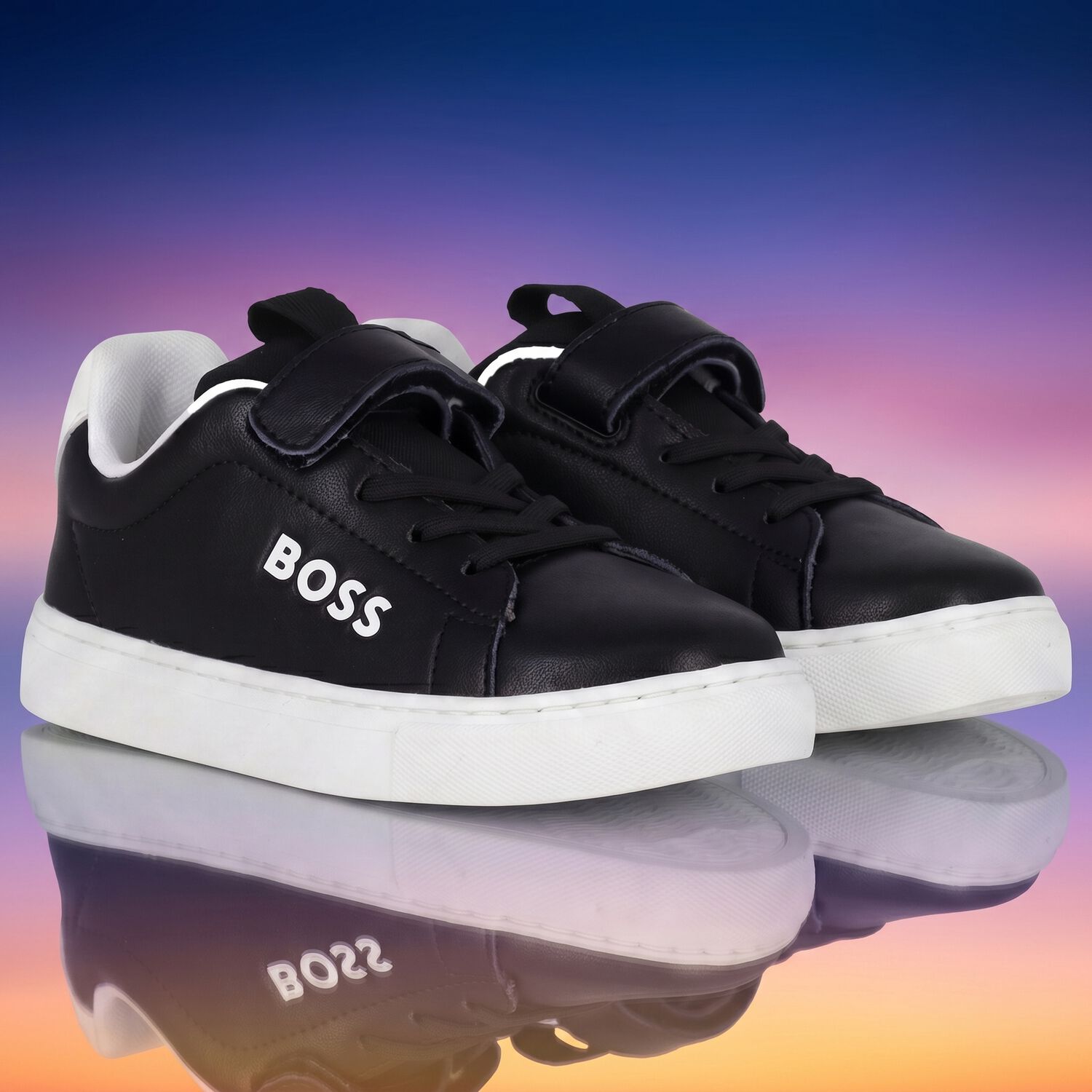 Boys Black & White Logo Trainers, 1, hi-res