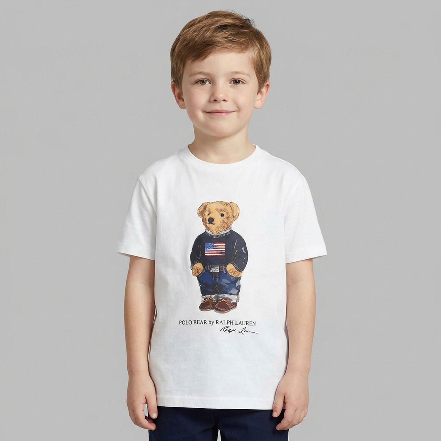 Boys White Polo Bear T-Shirt, 1, hi-res
