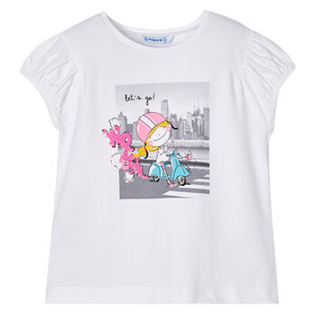 Girls White Graphic T-Shirt