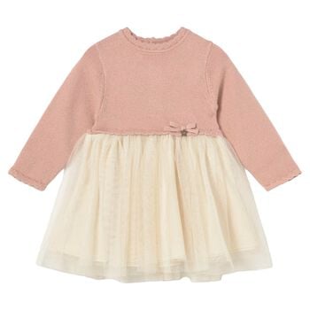 Younger Girls Pink & Ivory Tulle Dress