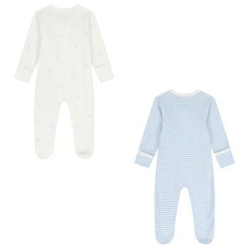 Baby Boys White & Blue Babygrows ( 2 Pack )