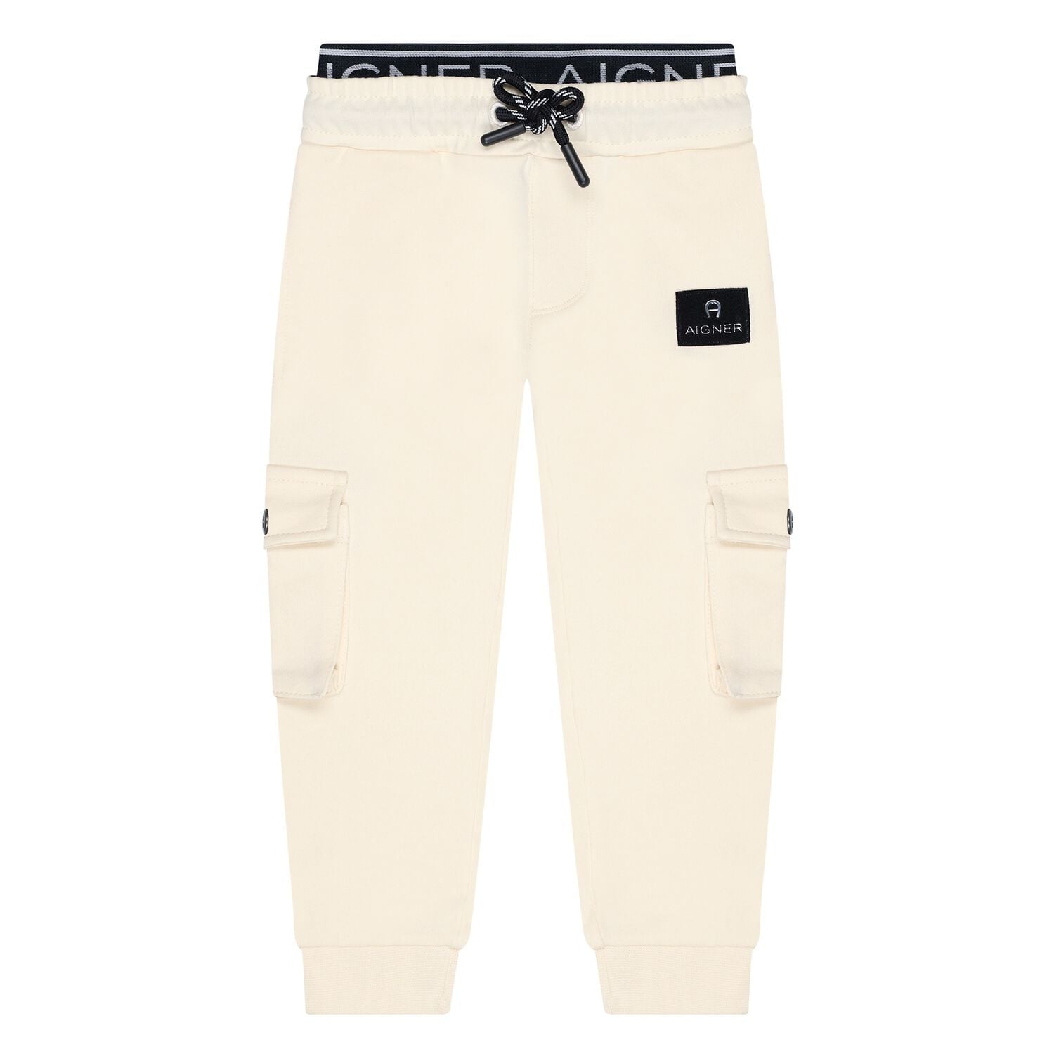 Younger Boys Beige Logo Joggers, 2, hi-res