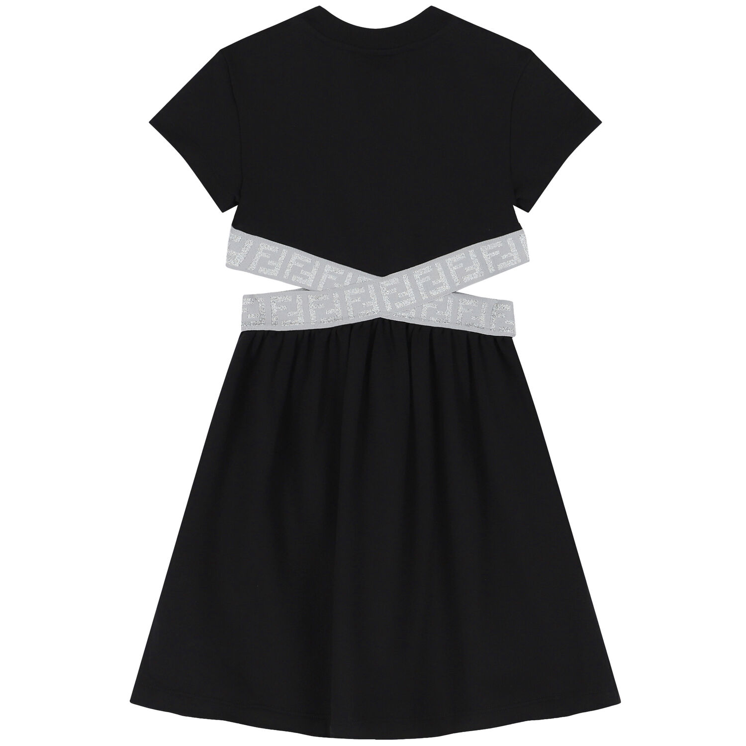 فستان بنات بالشعار باللون الاسود والرمادى, 3, hi-res