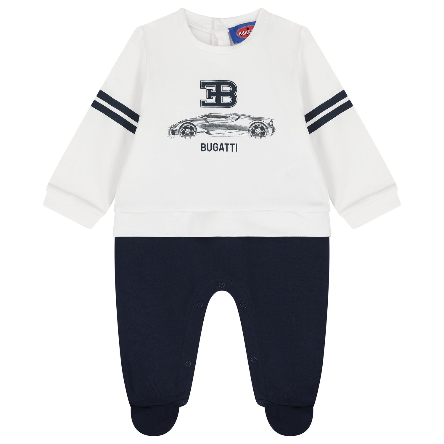 Baby Boys White & Navy Blue Logo Babygrow, 1, hi-res