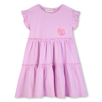 Girls Pink Heart Tiered Dress