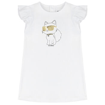 Younger Girls White Choupette Logo Dress