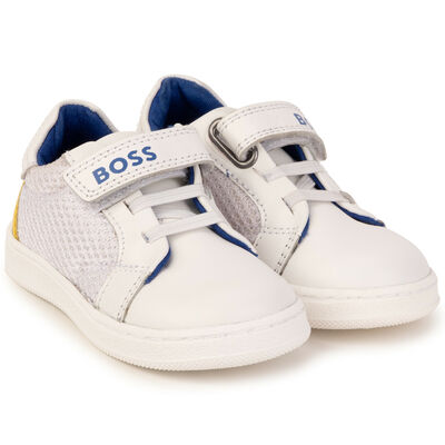 Boys White Logo Leather Trainers