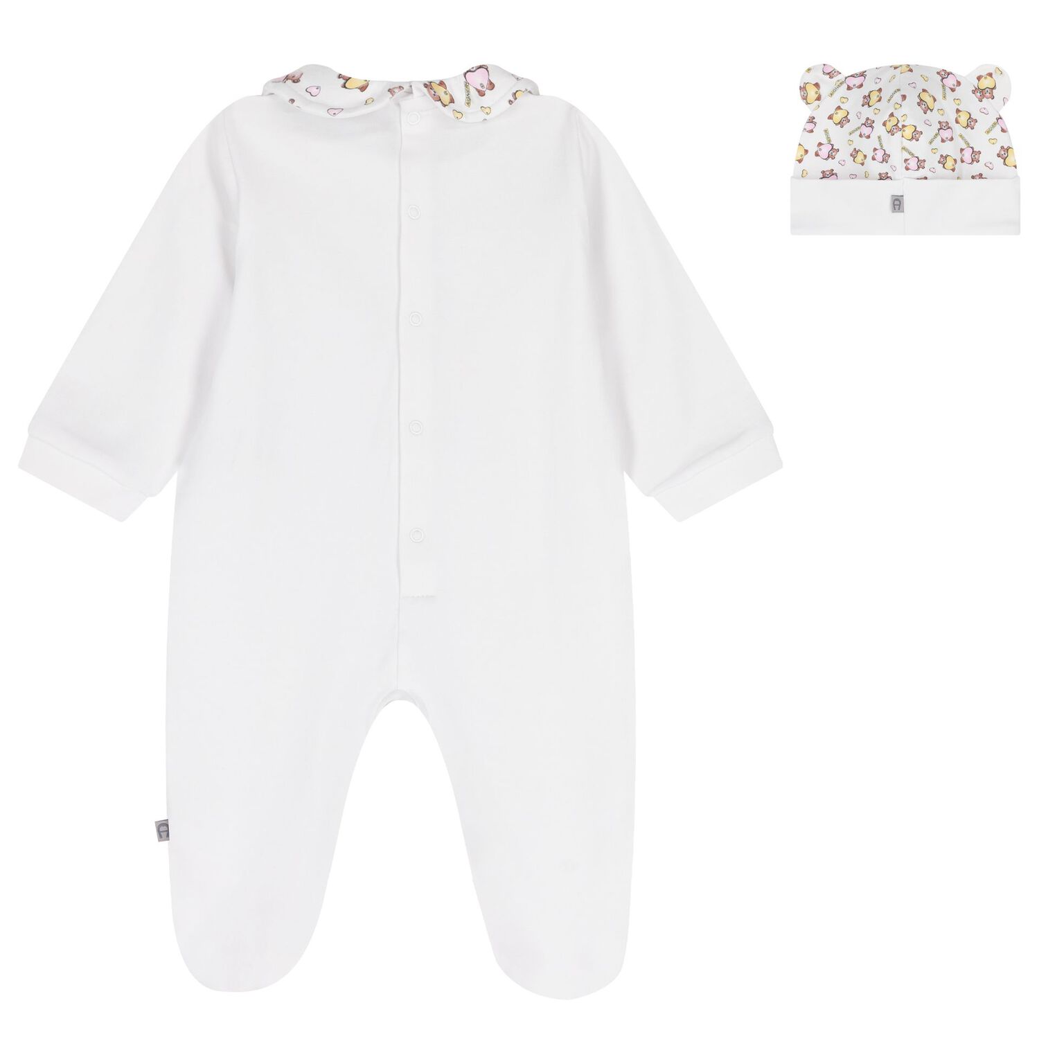 Baby Girls White Teddy Bear Logo Babygrow & Hat Gift Set, 1, hi-res