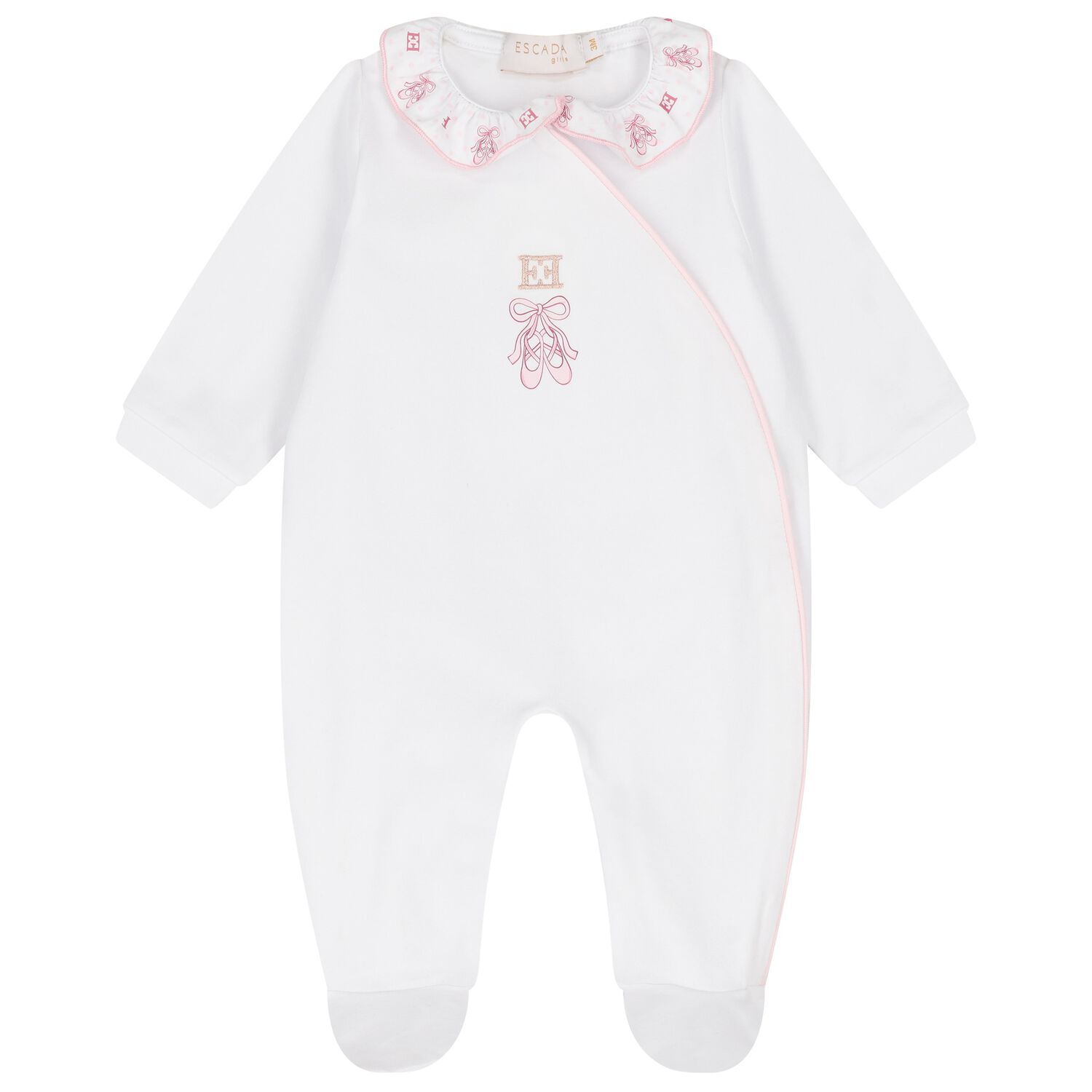 Baby Girls White & Pink Logo Babygrow, 1, hi-res