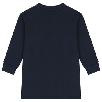 Girls Navy Blue Floral Logo Sweatshirt Dress