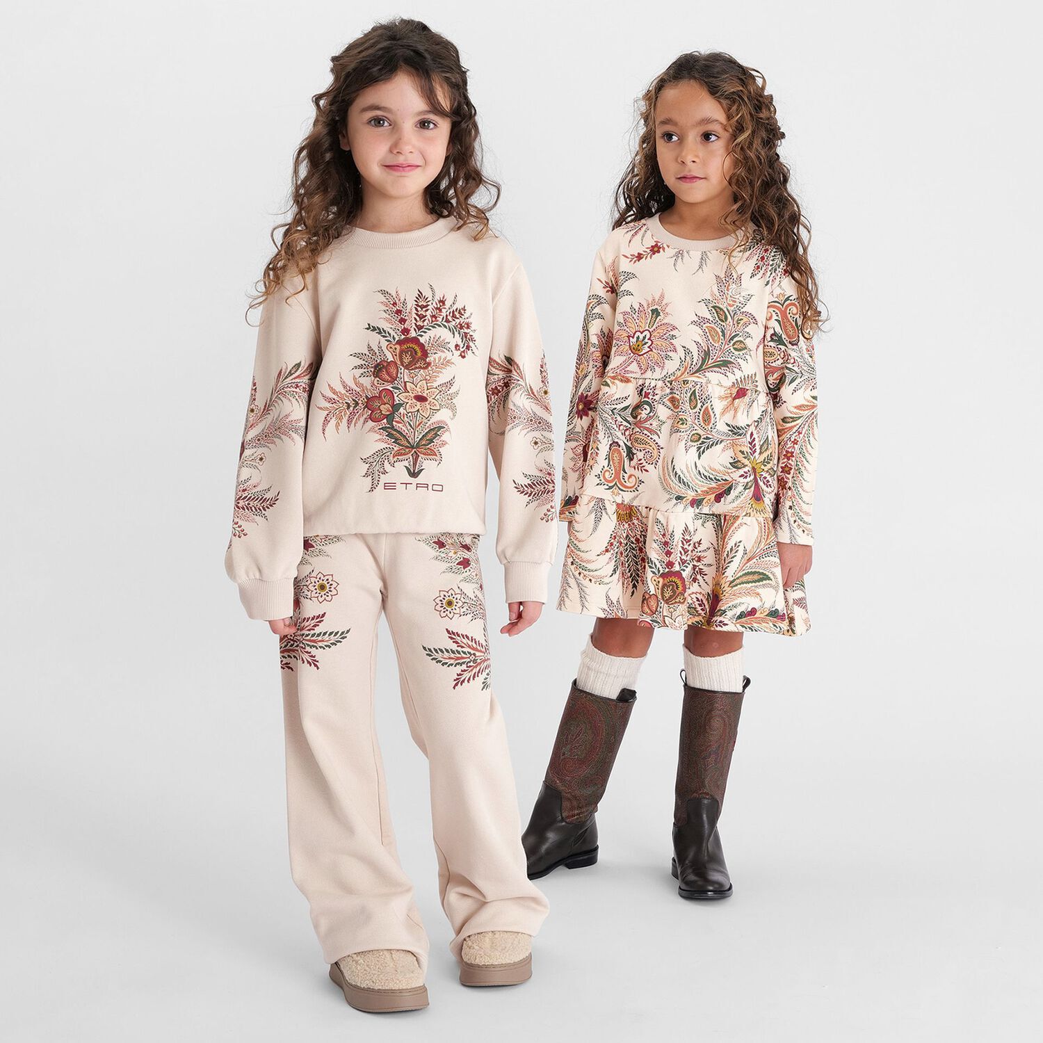 Girls Beige Floral Paisley Dress, 1, hi-res