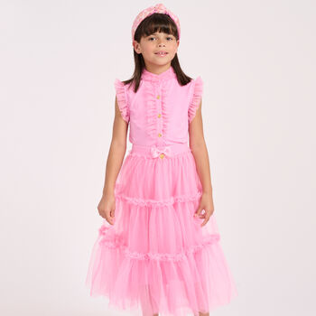 Girls Pink Tulle Midi Skirt