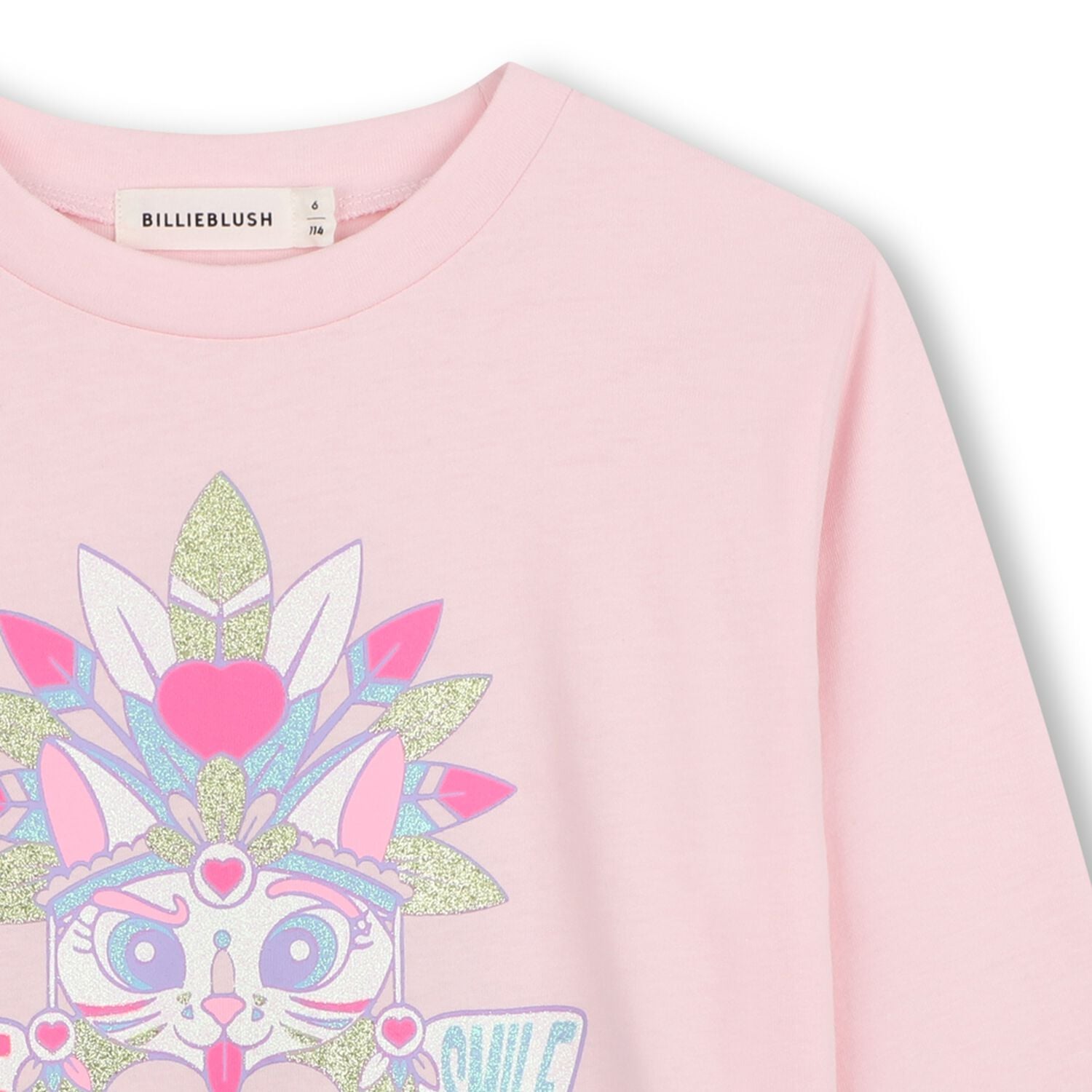 Girls Pink Glitter Cat Long Sleeve Top, 1, hi-res
