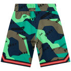 Boys Blue & Green Logo Shorts, 1, hi-res