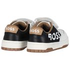 Boys White, Beige & Black Logo Trainers, 1, hi-res