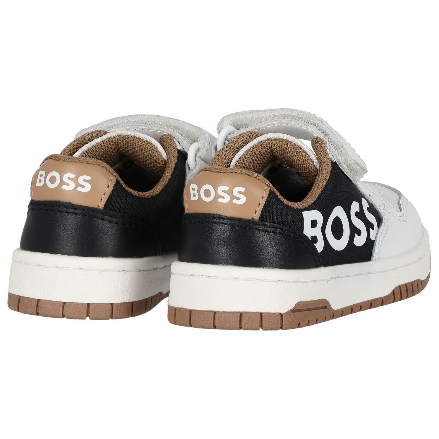 Boys White, Beige & Black Logo Trainers, 1, hi-res image number null