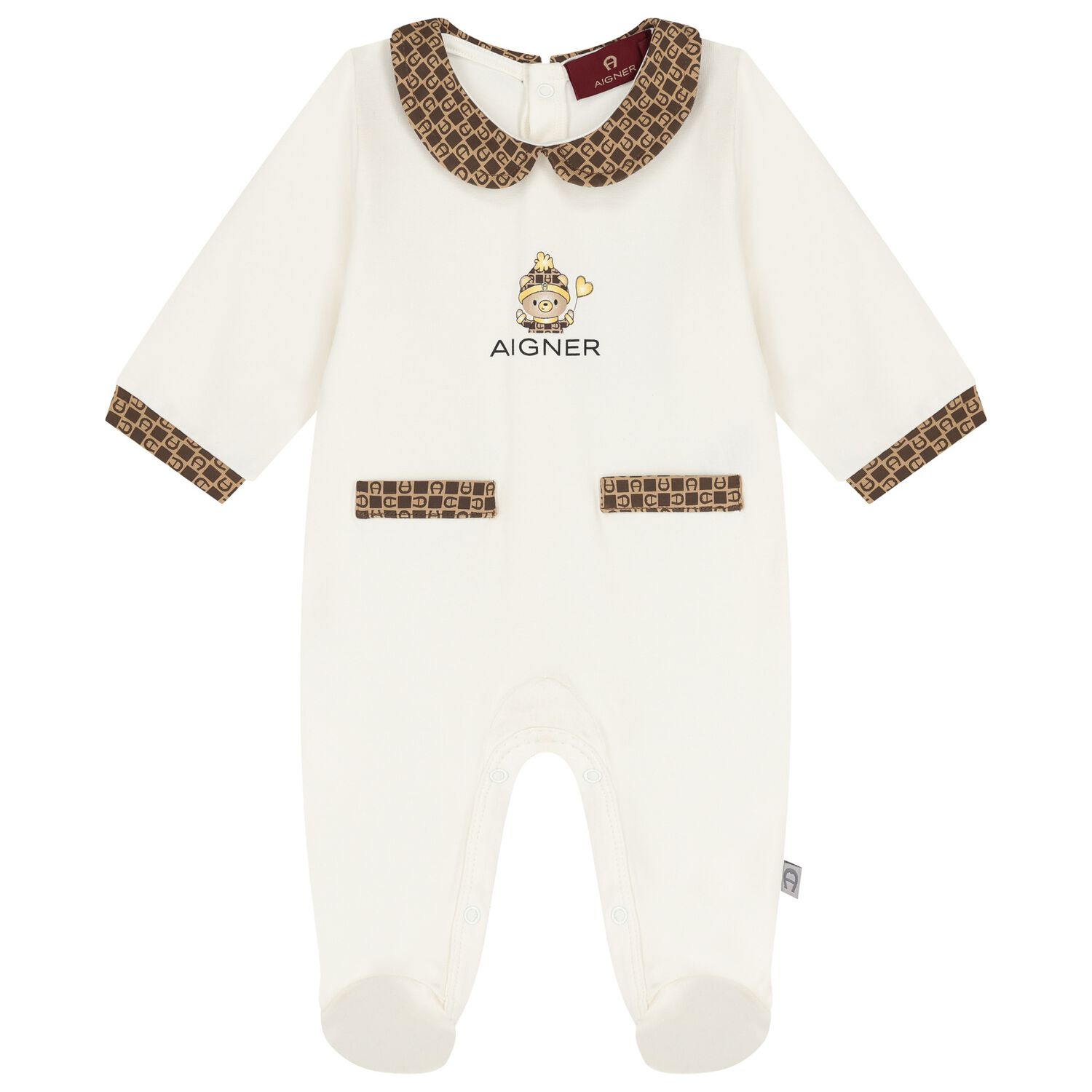 Ivory & Brown Logo Teddy Bear Babygrow, 1, hi-res